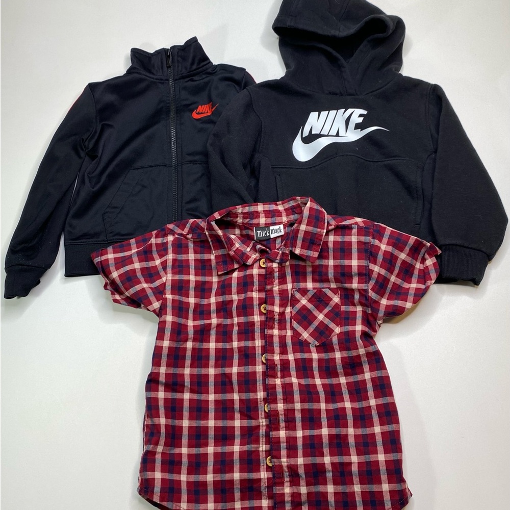 Nike Kids Red and Black Plaid Button Down Shirt